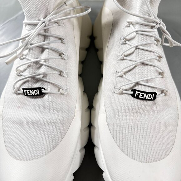 Fendi Vocabulary Technical Sneakers Mesh Knit High Top Shoes White Men Size 10 - Picture 15 of 16